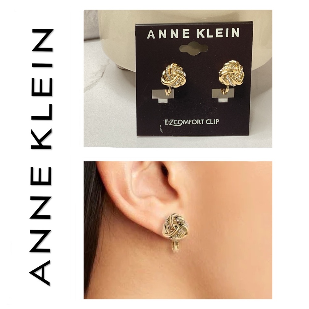 🐘🐘 Anne Klein Gold Plated Twisted Knot Clip On Earrings